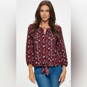 VERONICA Burgundy TIE FRONT BLOUSE Women’s Small NEW